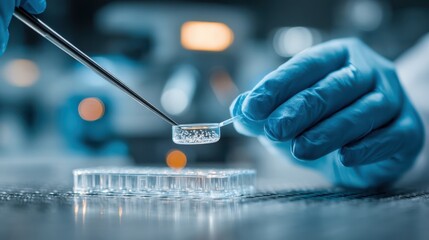 A close-up of a gloved hand manipulating a sample on a laboratory surface, showcasing precision and scientific exploration.