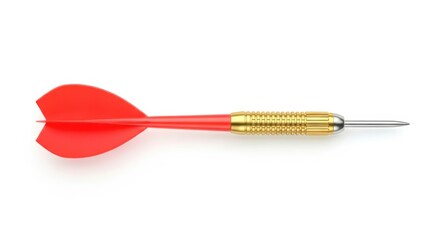 A single red dart with a gold barrel and silver tip perfectly isolated on white background