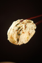 Handmade Pork Scallion Roll with Chopsticks - Traditional Asian Food Photography