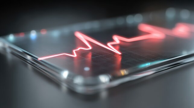 A sleek smartphone displays a vibrant heartbeat graph, symbolizing health monitoring technology in a modern digital context.