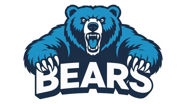Aggressive blue bear mascot roaring with team name