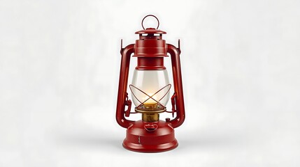 Vintage red kerosene lantern with glass globe and lit wick