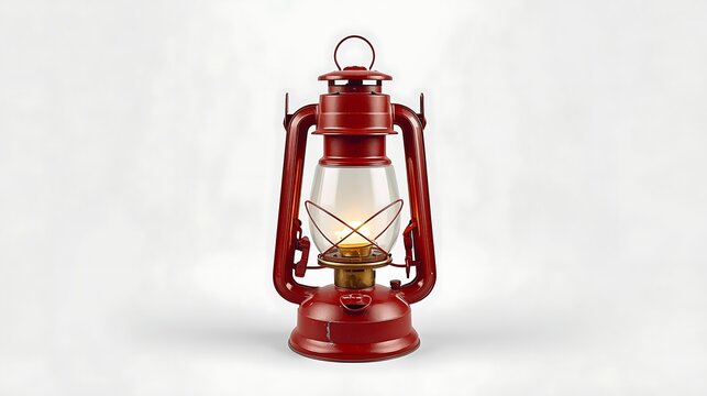 Vintage red kerosene lantern with glass globe and lit wick - Powered by Adobe