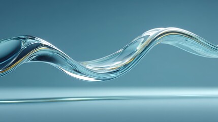 A fluid, abstract wave of clear material gracefully undulates against a soft blue background, evoking motion and tranquility.