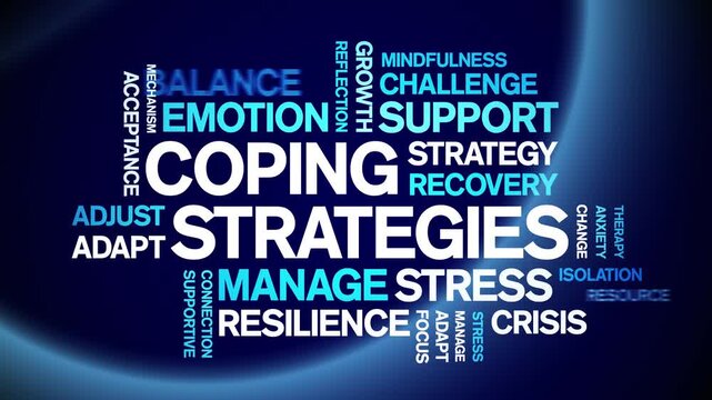 Coping Strategies animated word cloud-text design animation tag kinetic typography seamless loop.