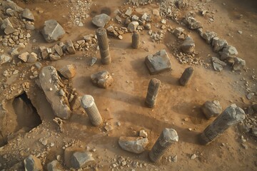 Ancient stone structures and ruins in a desert landscape