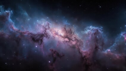Fototapeta premium A vibrant, nebulous cosmic scene showcasing swirling gases and sparkling stars against a dark expanse