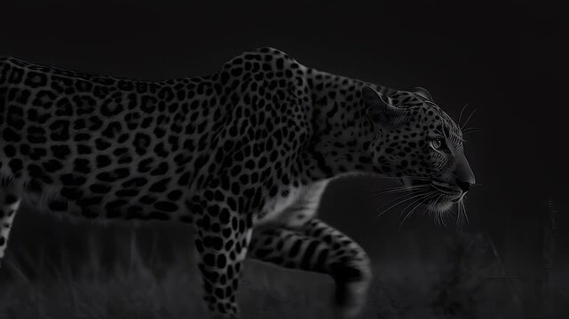 Leopard in silhouette walking at night wildlife portrait