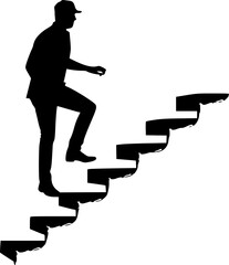 Success concept silhouette of person going upstairs toward goal and victory