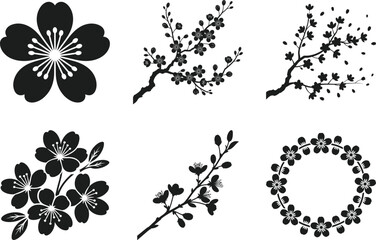 Cherry Blossom Silhouette Set – Floral Branch Vector Collection