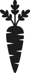 Black silhouette of a carrot with green leaves vegetable