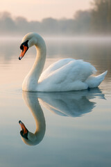 Obraz premium beautiful reflection swan on the lake