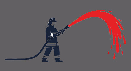 Firefighter Silhouette with Hose Vector