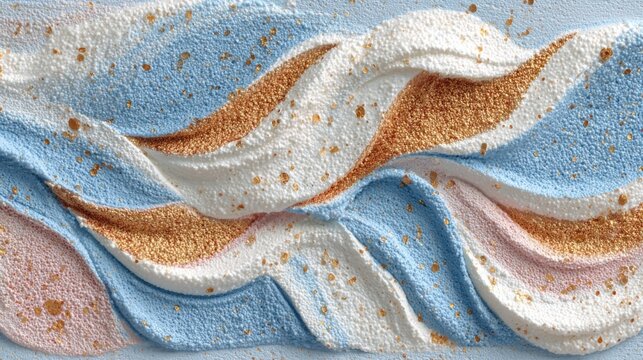 Wavy Textured Pastel and Gold Abstract Pattern with Soft Relief