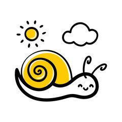 A cute snail smiles under the sun isolated on
