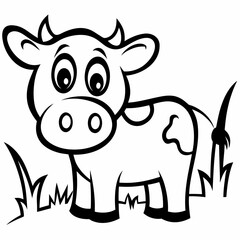 Cartoon cow standing in grass isolated on
