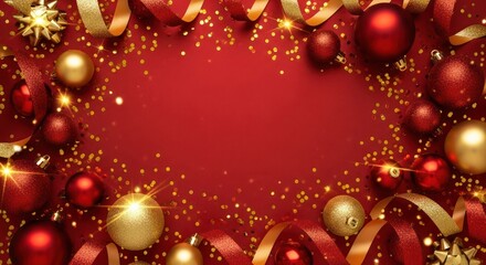 Festive Christmas and New Year background with ornaments and decorations design element holidays