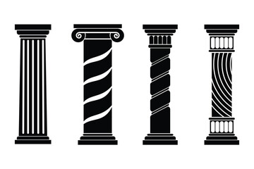 Fototapeta premium Vector illustration of classical Greek and Roman columns in different styles, isolated on white background.