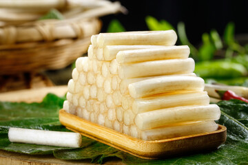 Fresh Lotus Root Slices on Bamboo Plate - Asian Vegetable from Honghu Lake