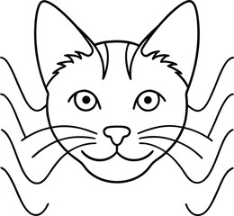Obraz premium Simple Line Drawing of a Cat's Face with Wavy Whiskers
