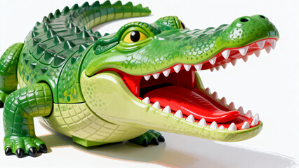 Green toy crocodile with open mouth