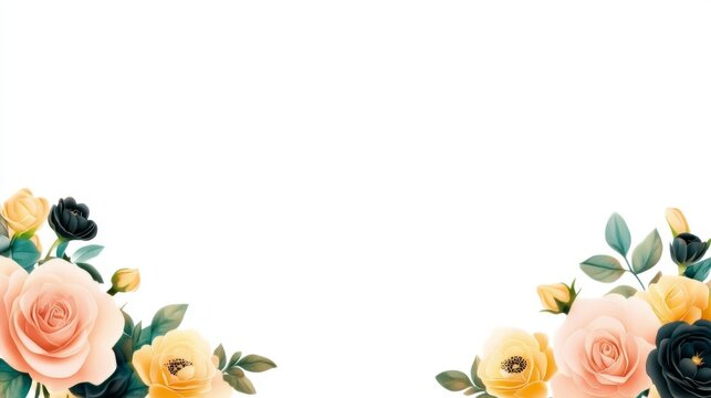 Exquisite floral frame design featuring lush red roses and vibrant green leaves elegant botanical border decoration.