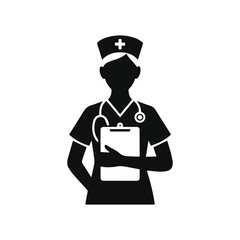 Nurse silhouette holding clipboard vector illustration isolated on white background