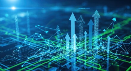 Abstract financial growth chart showing an upward trend in a futuristic technology style