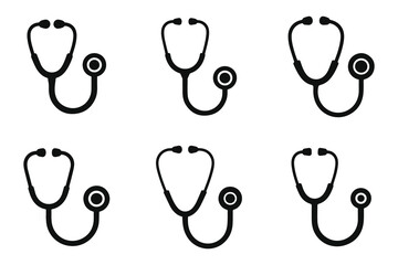 Set of Stethoscope silhouette vector illustration isolated on white background