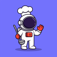 Kawaii Astronaut Learned How To Coocking Illustration