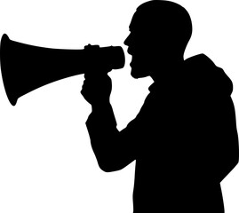 Man holding megaphone silhouette for announcement and social campaign illustration