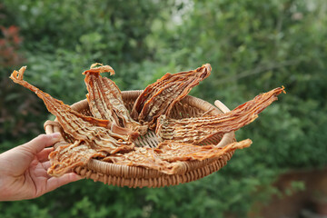 Traditional Bamboo Basket with Dried Bamboo Shoots from Huangshan China