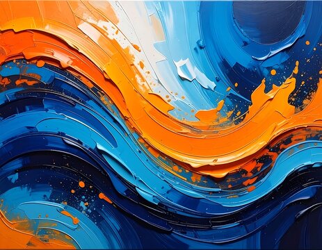 Bold abstract art with vibrant orange and blue brushstrokes