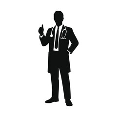 Doctor silhouette, medical man giving thumbs up