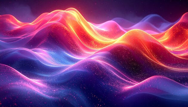 Abstract waves of vibrant color, glowing with gradients and light particles