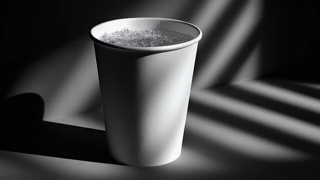 White paper cup on dark background with shadows