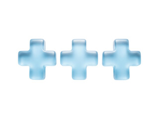 Fototapeta premium Detailed Three Dimensional Render Of Three Identical Light Blue Translucent Plus Symbols Arranged In A Straight Line Displaying Concepts Of Positive Growth Improvement And Addition Against A