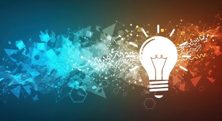 Creative idea generation concept with lightbulb and abstract geometric shapes with lines