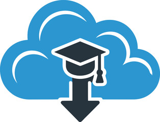 Cloud knowledge download as online education and learning vector based illustration