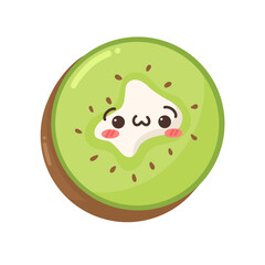 Green Kiwi with Cute Face Illustration