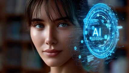 Woman with ai technology interface futuristic concept digital art - Powered by Adobe