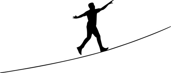 Silhouette of person balancing on rope symbolizing life struggle and perseverance