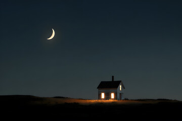 a house with a crescent in the sky