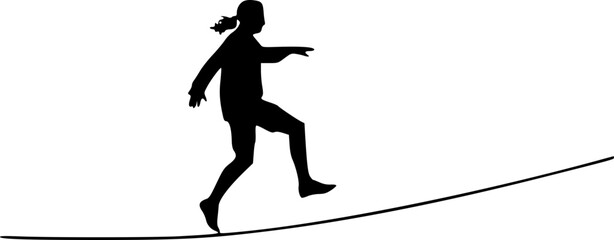 Man walking tightrope silhouette representing challenge, danger, and confidence design