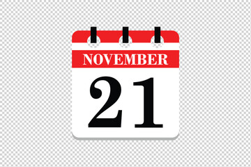 21 November Calendar icon vector, 21 dates of November month calendar icon, dates of November 21 icon calendar, vector calendar icon.