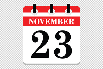 23 November Calendar icon vector, 23 dates of November month calendar icon, dates of November 23 icon calendar, vector calendar icon.