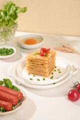 Handmade Shanghai Scallion Pancakes with Dipping Sauce Traditional Chinese Food