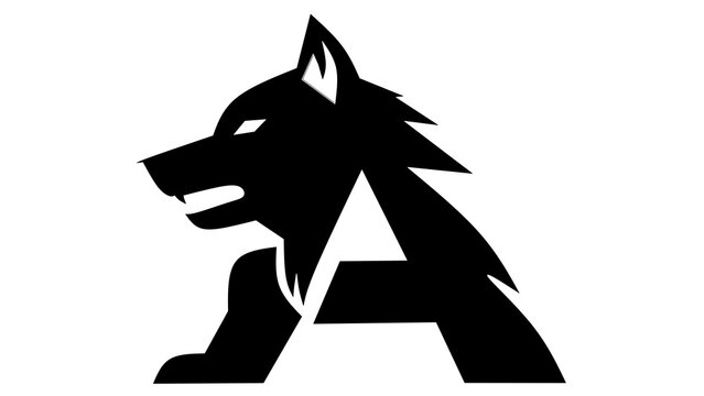 Bold wolf logo design forming letter A, ideal for branding, sports teams, or gaming, exuding power and strength for impactful visual identity