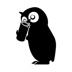 Silhouette Owl Drinking Soda Can, Funny Bird, Black and White Graphic