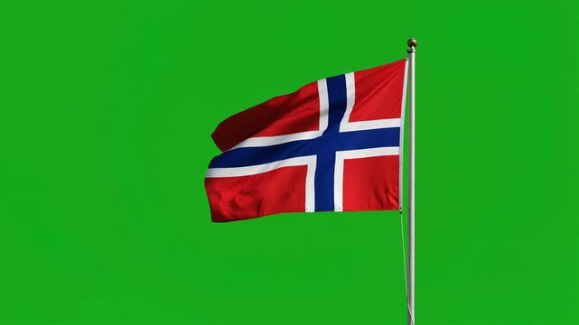 Norwegian Flag Waving in the Wind on a Green Screen Background.